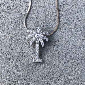 Sterling Silver Palm Tree Necklace CZ Diamonds